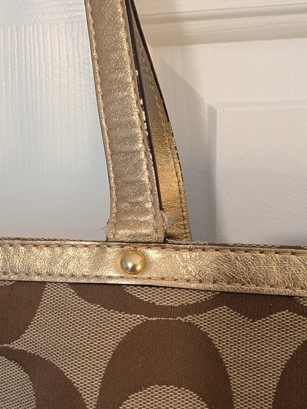 Coach Signature Canvas Diaper Bag Tote in Brown and Gold